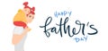 Happy father\'s day! Cartoon Illustration with dad and daughter. Cute holidays banner. The child sleeps on the shoulders of the