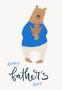 Happy Father\'s Day! Cartoon illustration with father bear and son bear. Cute holidays poster, postcard or banner. A bear cub in