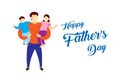 Happy Father`s day celebration concept dad with daughter & son flat design cartoon character