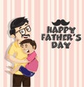 Happy Father`s Day celebration concept with son hugging his fath