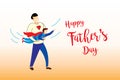 Happy Father`s day celebration superhero concept daddy play with son as super hero flying