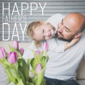 Happy father`s day concept, father and daughter having fun and smiling