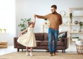 Happy father`s day! family dad and child daughter Princess dancing Royalty Free Stock Photo