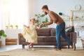 Happy father`s day! family dad and child daughter Princess dancing Royalty Free Stock Photo