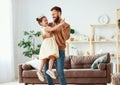 Happy father`s day! family dad and child daughter Princess dancing Royalty Free Stock Photo