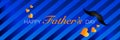 Happy FatherÃ¢â¬â¢s Day greeting banner design with hearts and striped bright blue color background