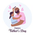 Happy Father`s Day Greeting Card With Daughter Combing Her Dad Hair On Pastel Blue And White