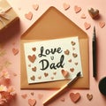 Happy Father\'s Day Greeting Card with hearts Flat Lay Top View Concept Royalty Free Stock Photo