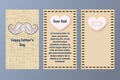 Happy Father`s Day greeting card. Postcard in beige and brown colors with a retro mustache. Gift for a dear Dad.