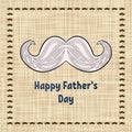 Happy Father`s Day greeting card. Vector typography. Postcard with a retro zentangle mustache for a Dad.