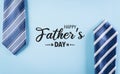 Happy Father`s Day inscription with plaid tie on pastel blue background with text Royalty Free Stock Photo