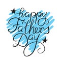 Happy Fatherâs Day. Lettering on a blue heart shape background. Decoration for a greeting card. Handwriting
