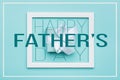 Happy Father`s day Pastel Candy Colours Background. Flat lay minimalism greeting card with picture frame.