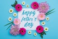 Happy Father`s day Pastel Candy Colours Background. Floral Father day flat lay. Royalty Free Stock Photo