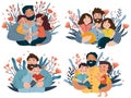 Happy Father's Day picture, a cheerful father hugs and cares for his children. The concept of parental love, care Royalty Free Stock Photo