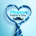 Happy Father`s Day poster or banner template with heart shape by necktie on blue background.Greetings and presents for Father`s