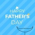 Happy Father\'s day poster on blue background. In minimalistic style with outline thematic icon