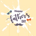 Happy fathers day poster illustration vector, fathers day card illustration with bow, shades and mustache