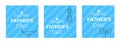 Happy Father\'s day poster set on blue background. In minimalistic style with outline thematic icon