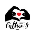 Happy father`s day - Red heart in hand father and son holding hands together forming a heart shape sign vector design Royalty Free Stock Photo