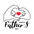 Happy father`s day - Red heart in line drawing hand father and son holding hands together forming a heart shape sign vector desig Royalty Free Stock Photo