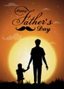 Happy Father`s Day, silhouette of a father holding Daughter.full moon background