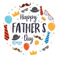 Happy Father`s Day Vector Design, With Design Elements Cartoon Style With Wooden Background