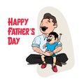 Happy Father\'s Day Vector Graphic. Kid imitating father with mustache. Happy Father with Cute Kids.