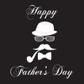 Happy father`s day white illustration hat mustache cigar bow tie glasses black background Royalty Free Stock Photo