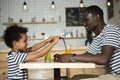 Happy father and son in cafe Royalty Free Stock Photo