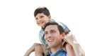 Father and Son Playing Piggyback Isolated on a White Background. Royalty Free Stock Photo