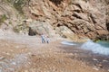 Happy father and son playing together at beach Royalty Free Stock Photo