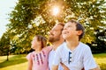 Happy father spending time with children in park Royalty Free Stock Photo