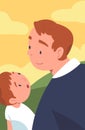 Happy Father Talk to His Son Spend Time Together Vector Illustration