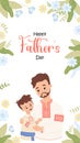 Happy Father's Day poster. Ukrainian man dad with son in traditional embroidered clothes vyshyvanka on white