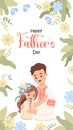 Happy Father's Day poster. Ukrainian man with daughter in traditional embroidered clothes vyshyvanka on white