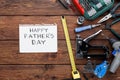 Happy Fathers Day background, card with repair tools Royalty Free Stock Photo