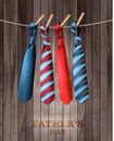 Happy Fathers Day Background With A Colorful Ties On Rope. Royalty Free Stock Photo