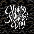 Happy fathers day background with greeting lettering and mustache pattern. Vector illustration