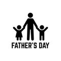 Happy fathers day banner. Family father holds children hands and inscription happy fathers day. Vector EPS 10