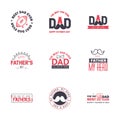 HAPPY FATHERS DAY. 9 Black and Pink HOLIDAY HAND LETTERING. VECTOR HAND LETTERING GREETING TYPOGRAPHY Royalty Free Stock Photo