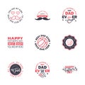 Happy Fathers Day 9 Black and Pink Vector Element Set - Ribbons and Labels Royalty Free Stock Photo