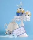 Happy Fathers Day blue butterfly theme cupcake on white cupcake stand Royalty Free Stock Photo