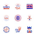 Happy fathers day 9 Blue and red Typography set. Vector typography. Vintage lettering for greeting cards. banners. t-shirt design Royalty Free Stock Photo