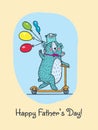 Happy Fathers day card with bear dad and child