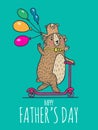 Happy Fathers day card with bear dad and child