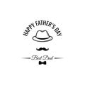 Happy Fathers Day card. Bowler hat, Mustache, Bow tie. Best dad lettering. Greeting card. Vector.