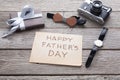 Happy Fathers Day card on rustic wood background Royalty Free Stock Photo