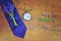 Happy Fathers Day. Fathers day card with Fathers Day tie, flower Royalty Free Stock Photo