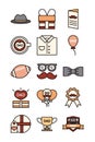 Happy fathers day, celebration accessories message decoration party icon set line and fill icon